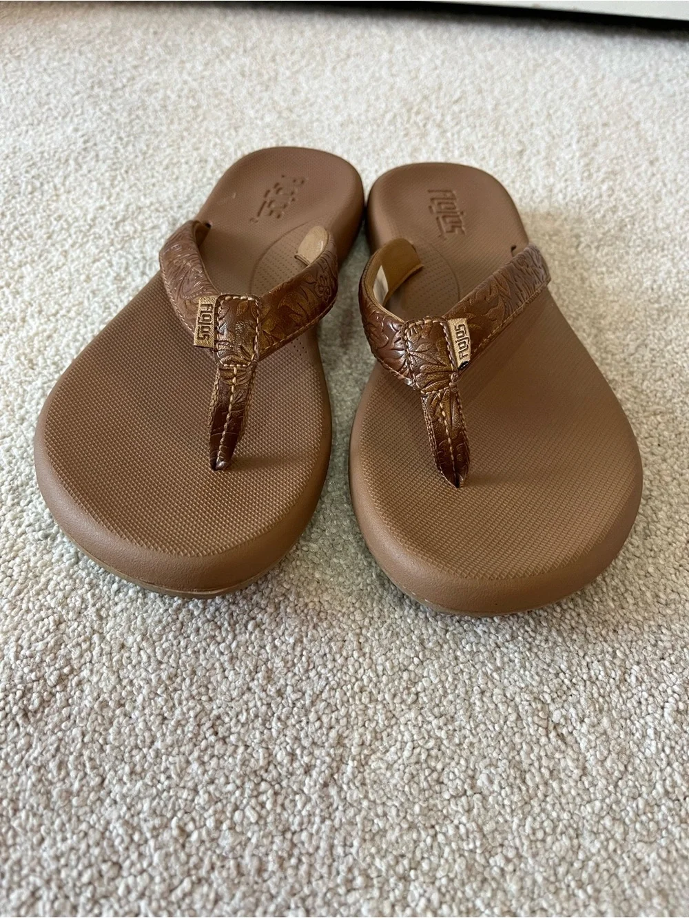 Flojos Brown Textured Strap Flip Flops